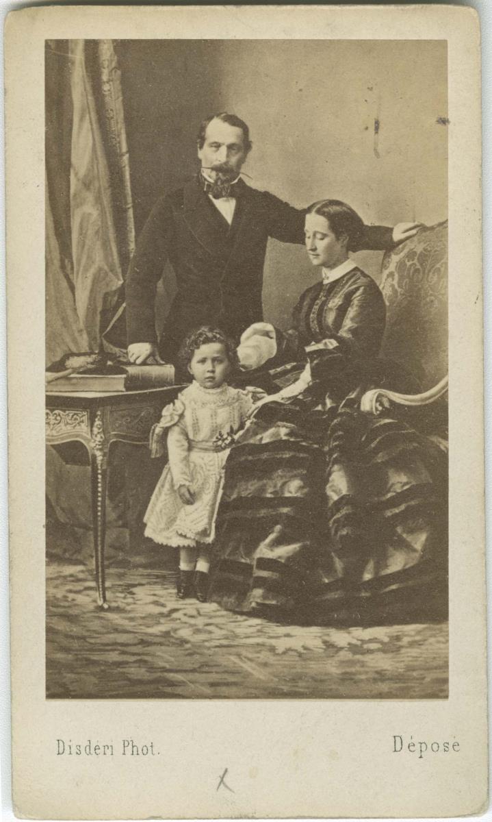 Porträt der kaiserlichen Familie: Kaiser Napoléon III., Kaiserin Eugénie und Kronprinz Louis Napoléon von Frankreich