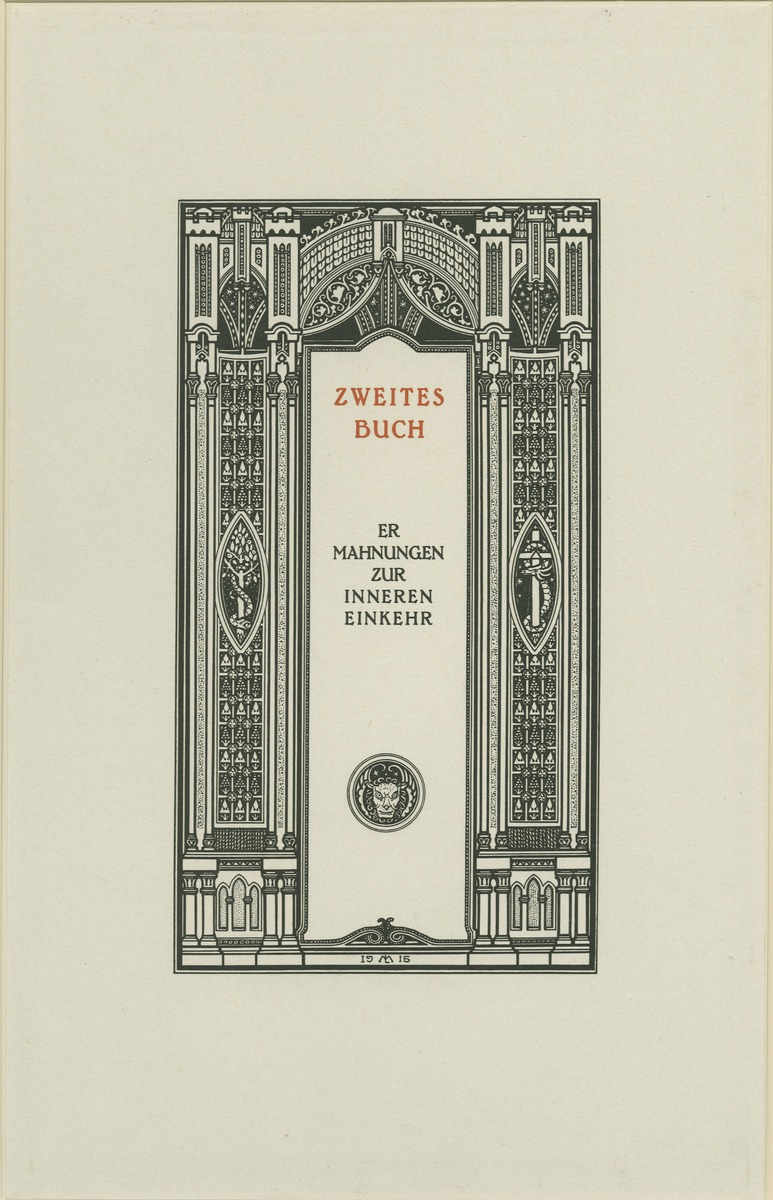 Probedruck des zweiten Zwischentitels in Thomas von Kempen Die vier Bücher von der Nachfolge Christi
