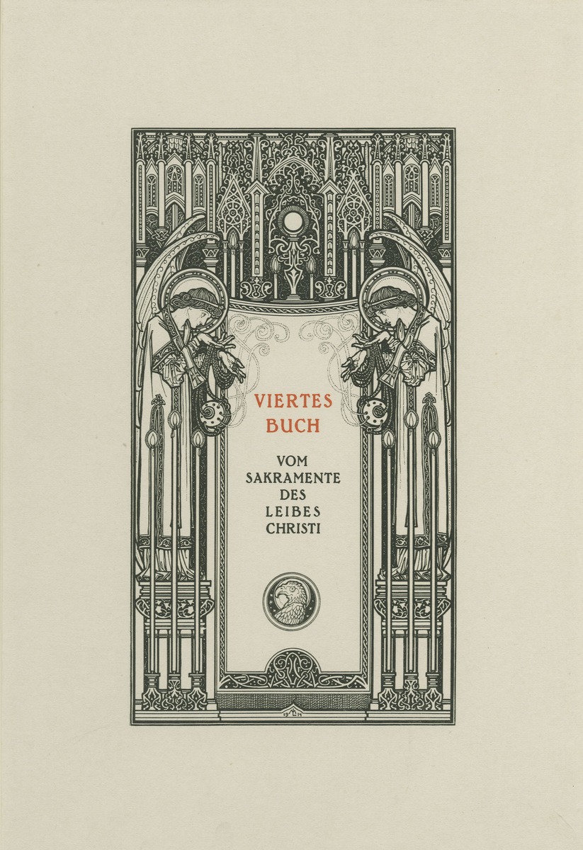 Probedruck des vierten Zwischentitels in Thomas von Kempen Die vier Bücher von der Nachfolge Christi