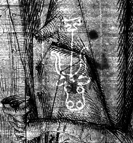 Törichte Jungfrau nach rechts gewendet, reich gekleidet, mit den Buchstaben I W am Gürtel; rechts kluge Jungfrau von vorn