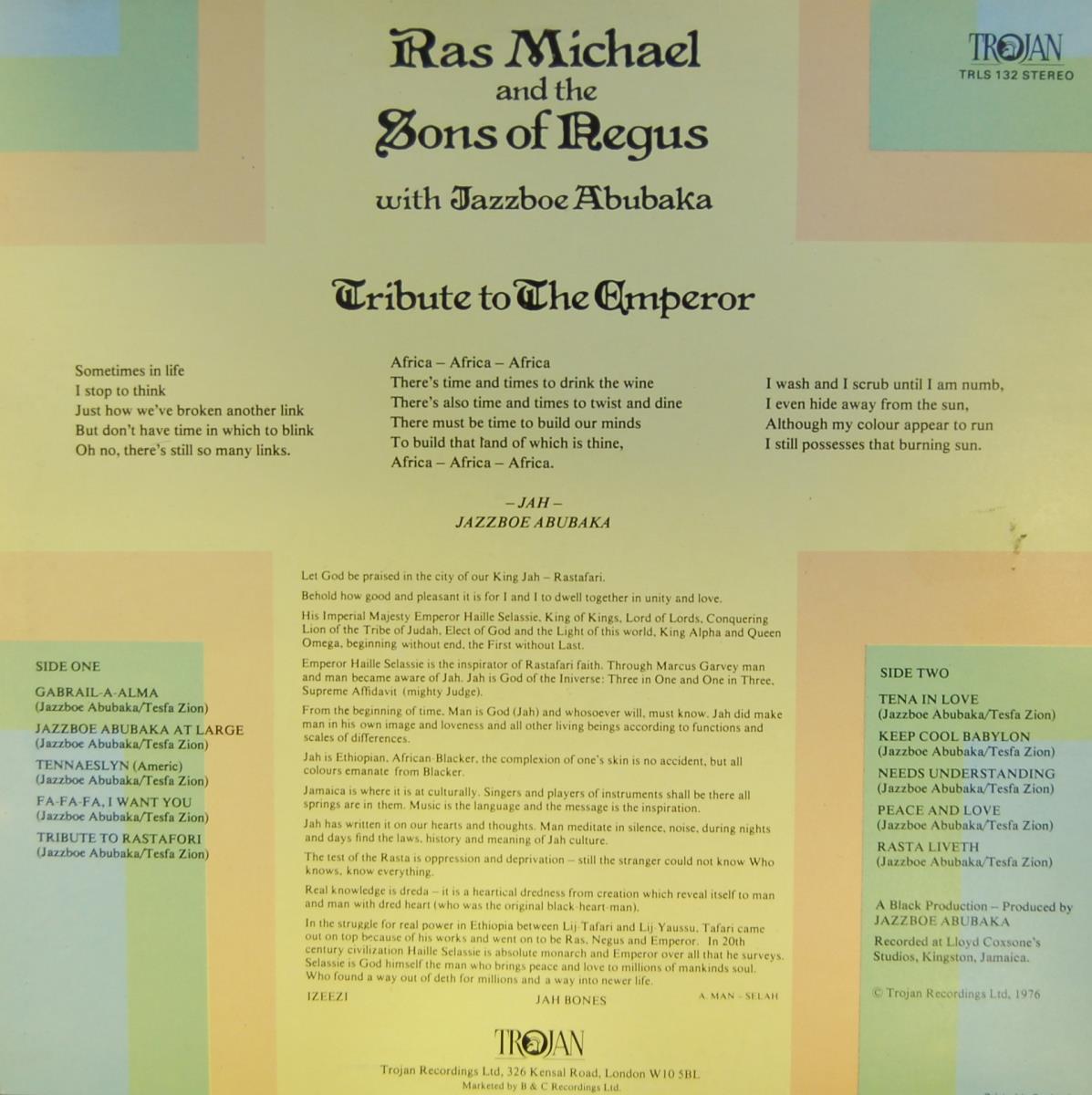 Ras Michael and the Sons of Negus with Jazzboe Abubaka. Tribute to the Emperor