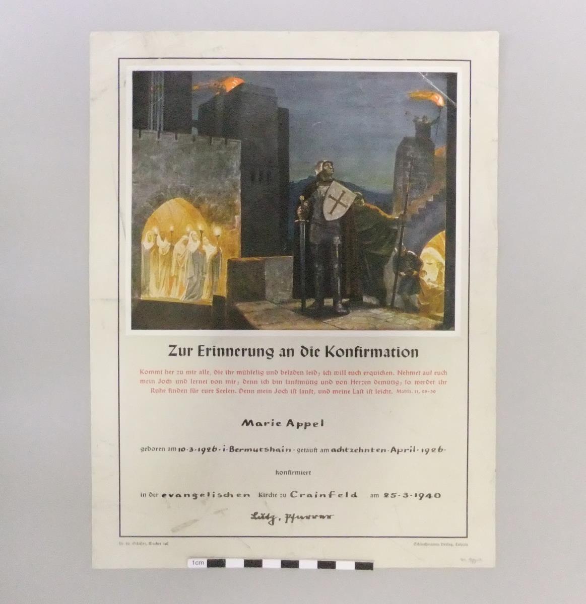 Zur Erinnerung an die Konfirmation für Marie Appel, 1940, Nr. 22