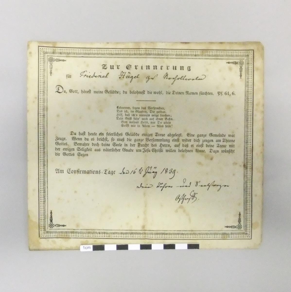 Zur Erinnerung für Friedrich Hügel, 1839