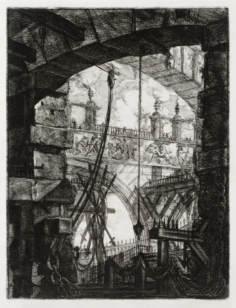 Carceri d´invenzione: Arcate, fregio e piazza monumentale