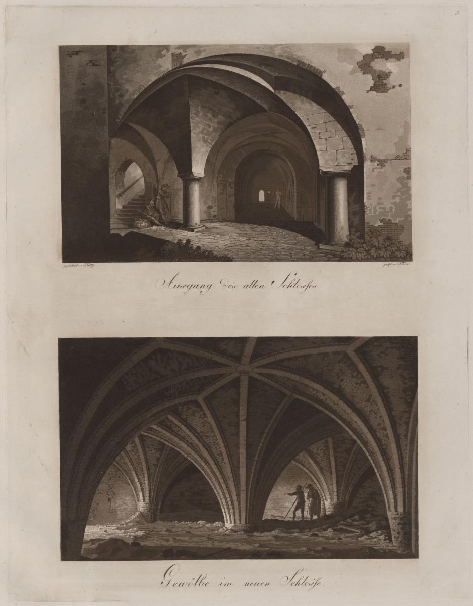 Schloss Marienburg in Preussen. Zwei Motive: a) Ausgang des alten Schlosses / b) Gewölbe im neuen Schloss