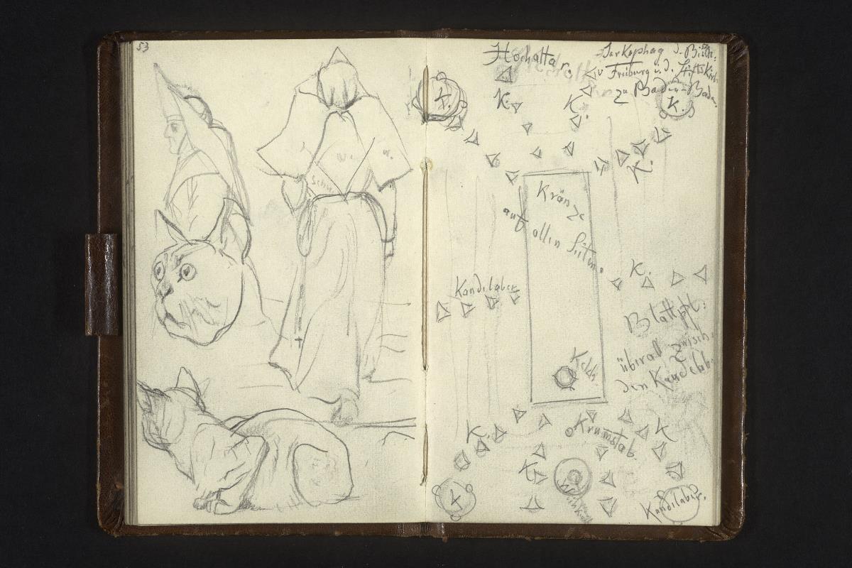 Nonne und Katze, Situtationsplan in der Stiftskirche zu Baden-Baden, mit Notizen