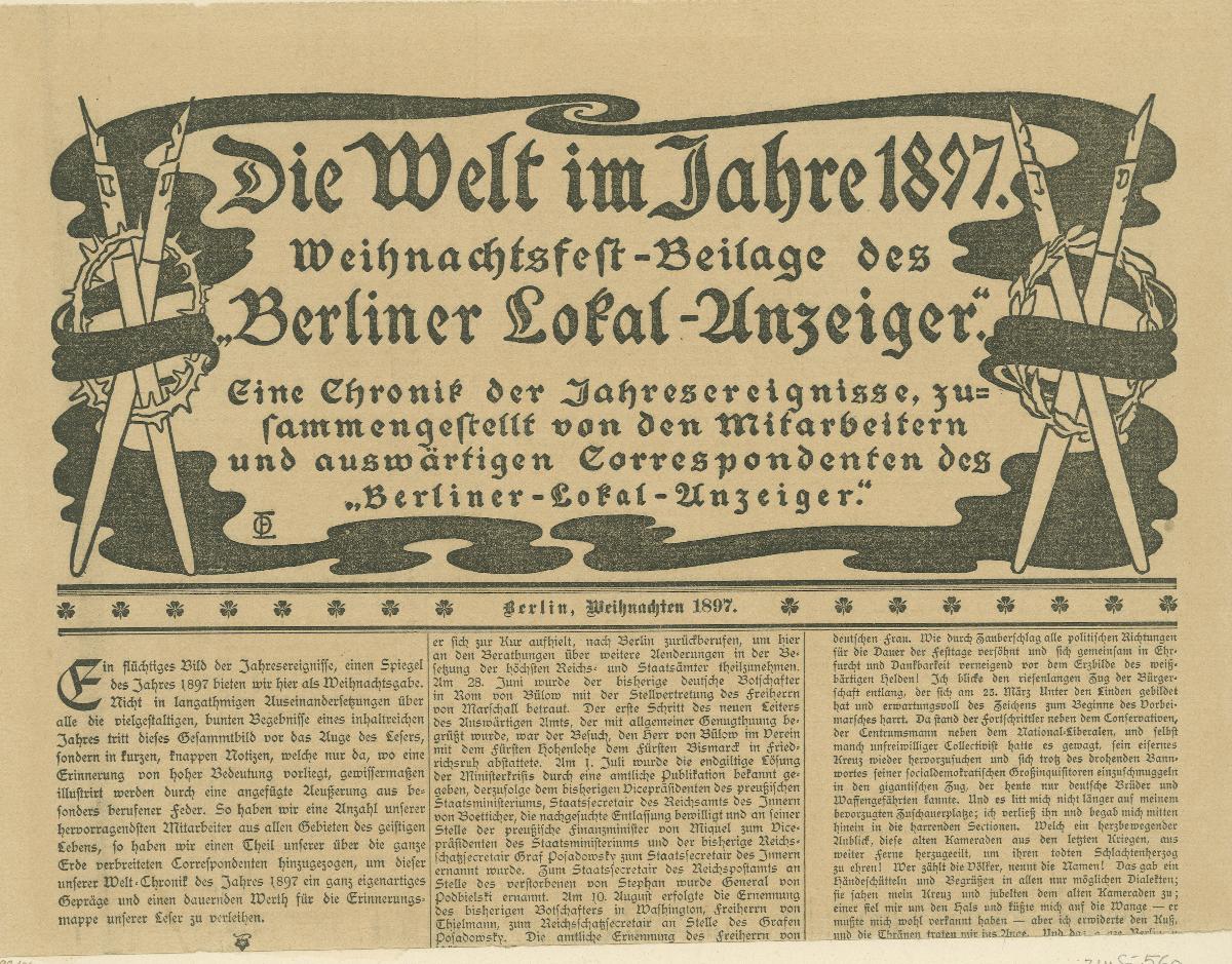 Kopfleiste zu Die Welt im Jahre 1897. Weihnachtsfest-Beilage des Berliner Lokalanzeiger