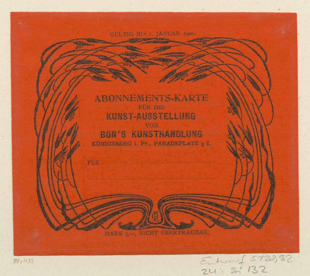 Abonnements-Karte für die Bon's Kunst-Ausstellung 1900