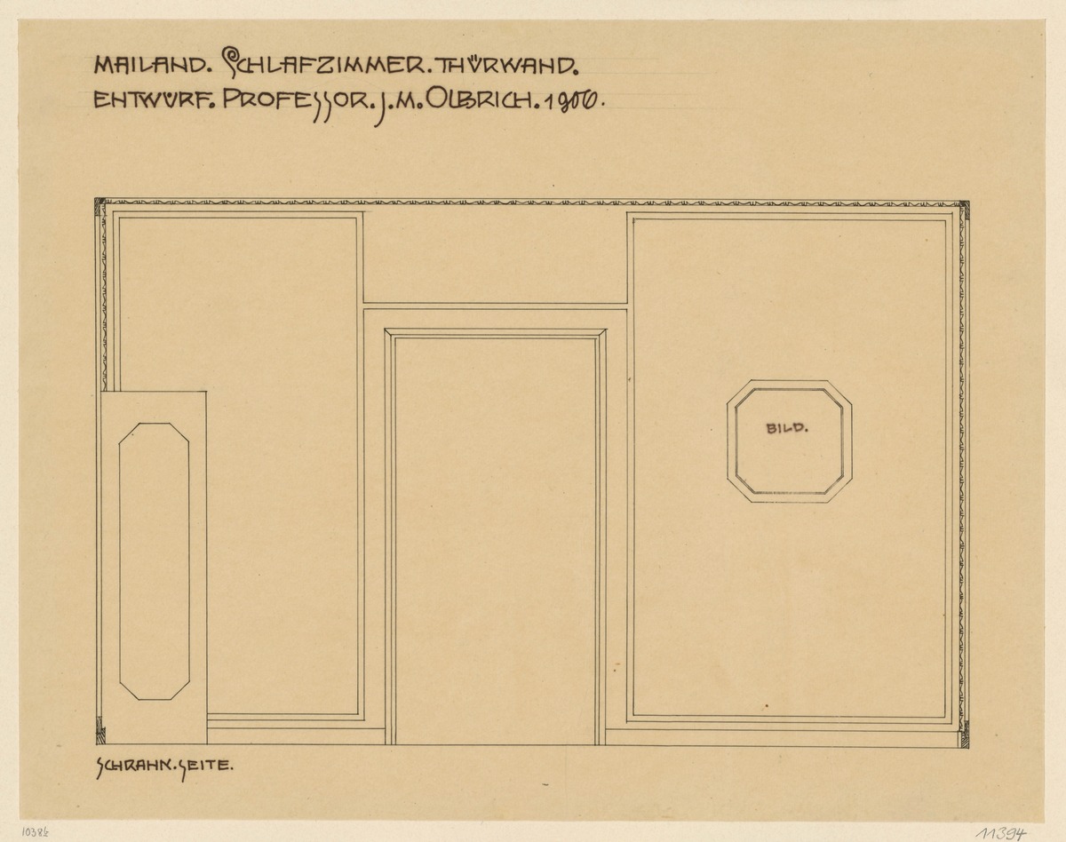 Mailand, Zimmer auf der internationalen Ausstellung, Schlafzimmer, Aufriss der Eingangswand