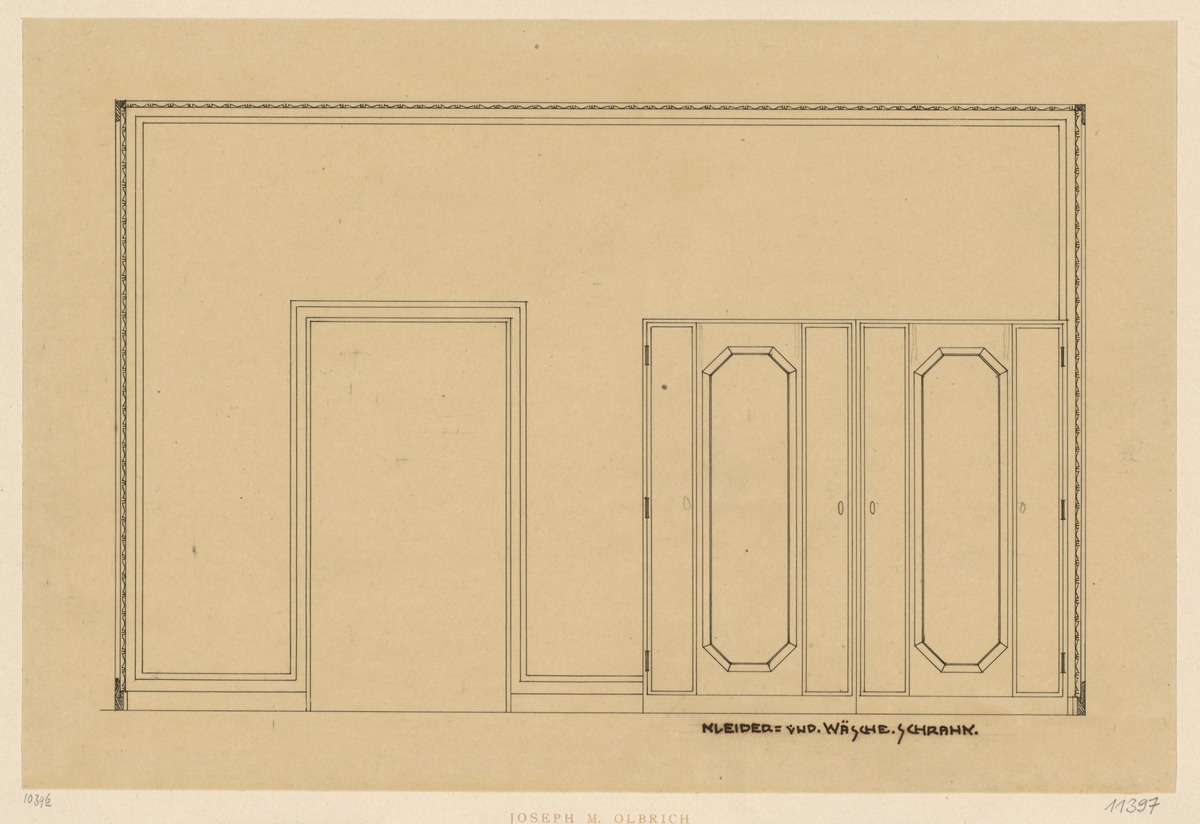 Mailand, Zimmer auf der internationalen Ausstellung, Schlafzimmer, Aufriss der Wand mit Kleiderschrank