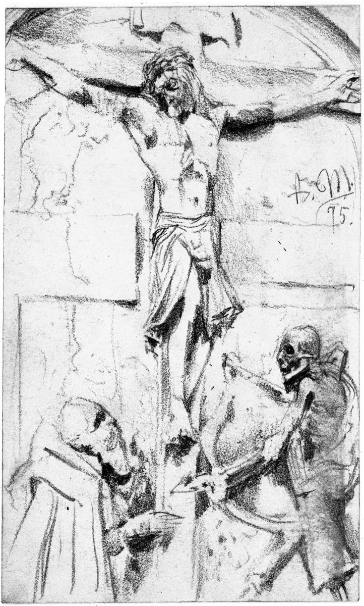 Kruzifix mit Mönch und Tod