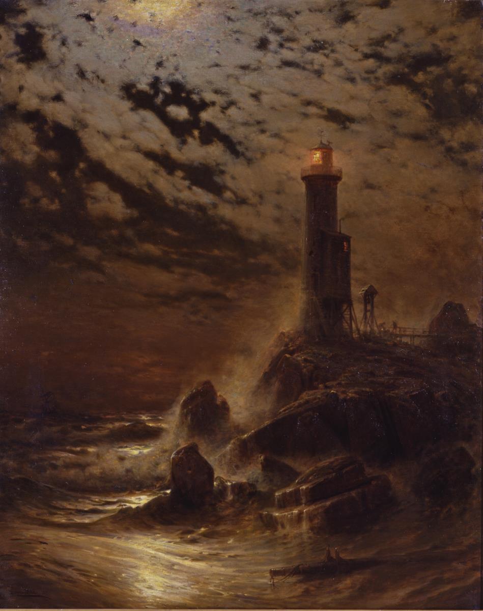 Leuchtturm auf der Klippe bei Mondschein
