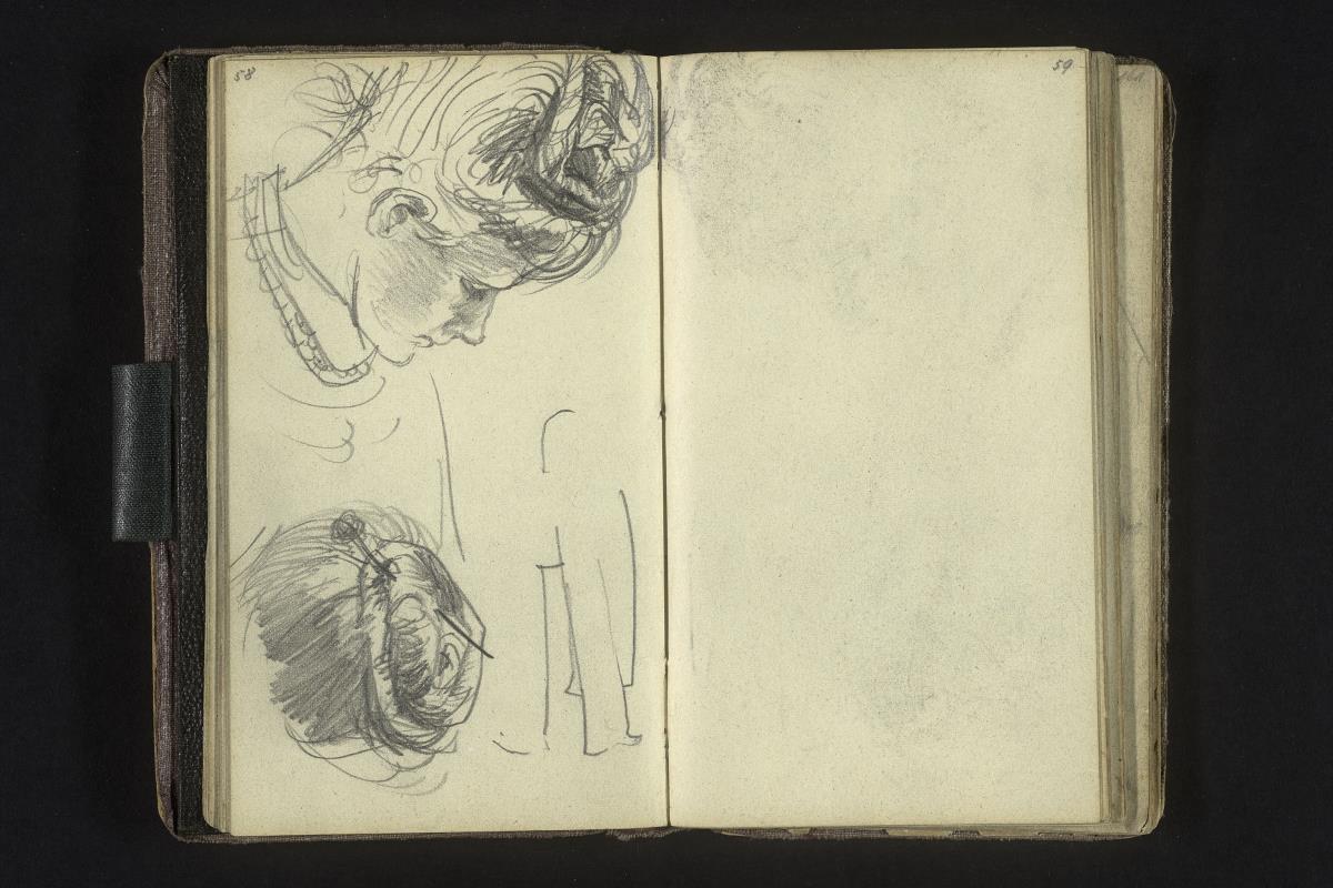 Herabblickender weiblicher Kopf, die Frisur wiederholt