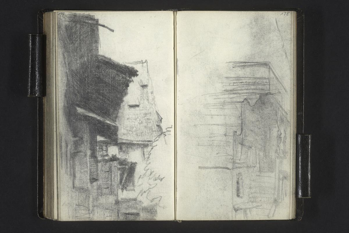 Hausfassaden und Dächer, Schweizerhaus mit Treppe davor