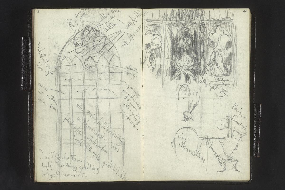 Maßwerkfenster mit Notizen, Flügelaltar, Notizen