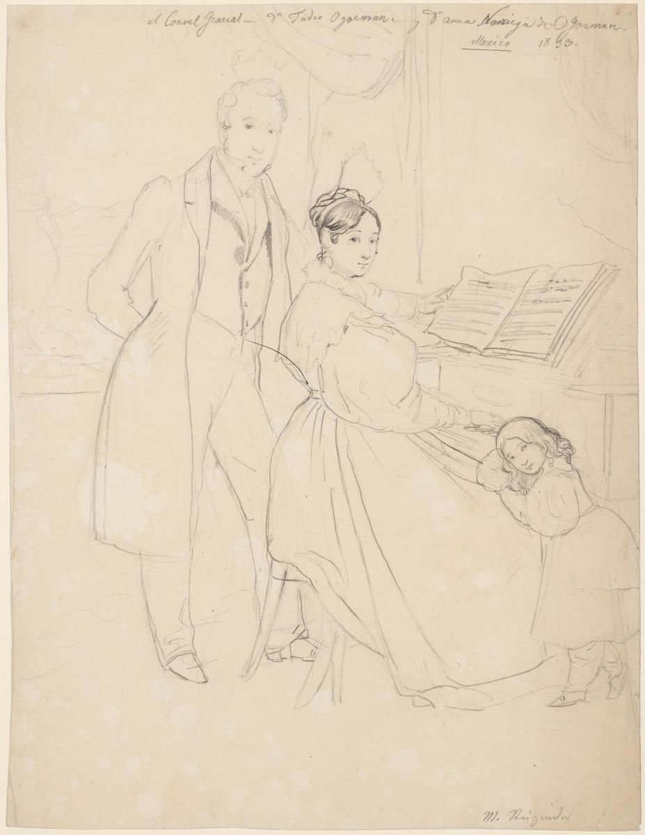 Der Generalkonsul Tadeo O'Gorman mit Frau und Tochter um ein Klavier versammelt