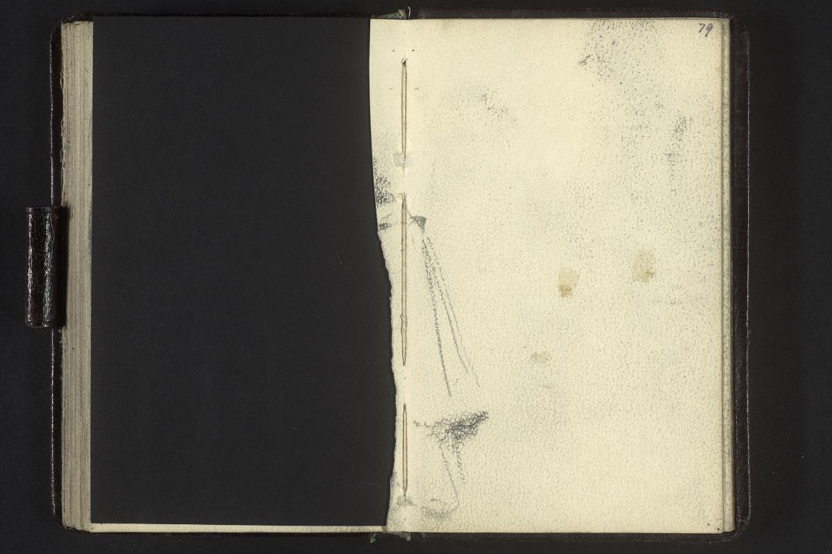 Fragment einer herausgetrennten Seite und Mantelstück auf der restlichen Zeichnung