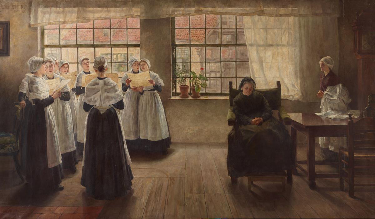 Morgenandacht in einem holländischen Waisenhaus