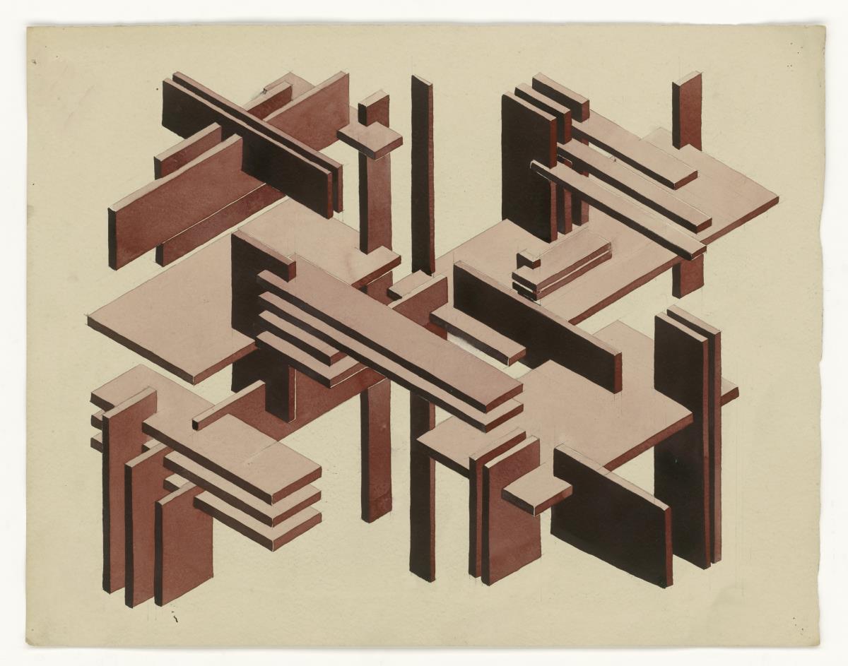 Komposition von Elementen in Rot (Kompositionsstudien, geometrisch)