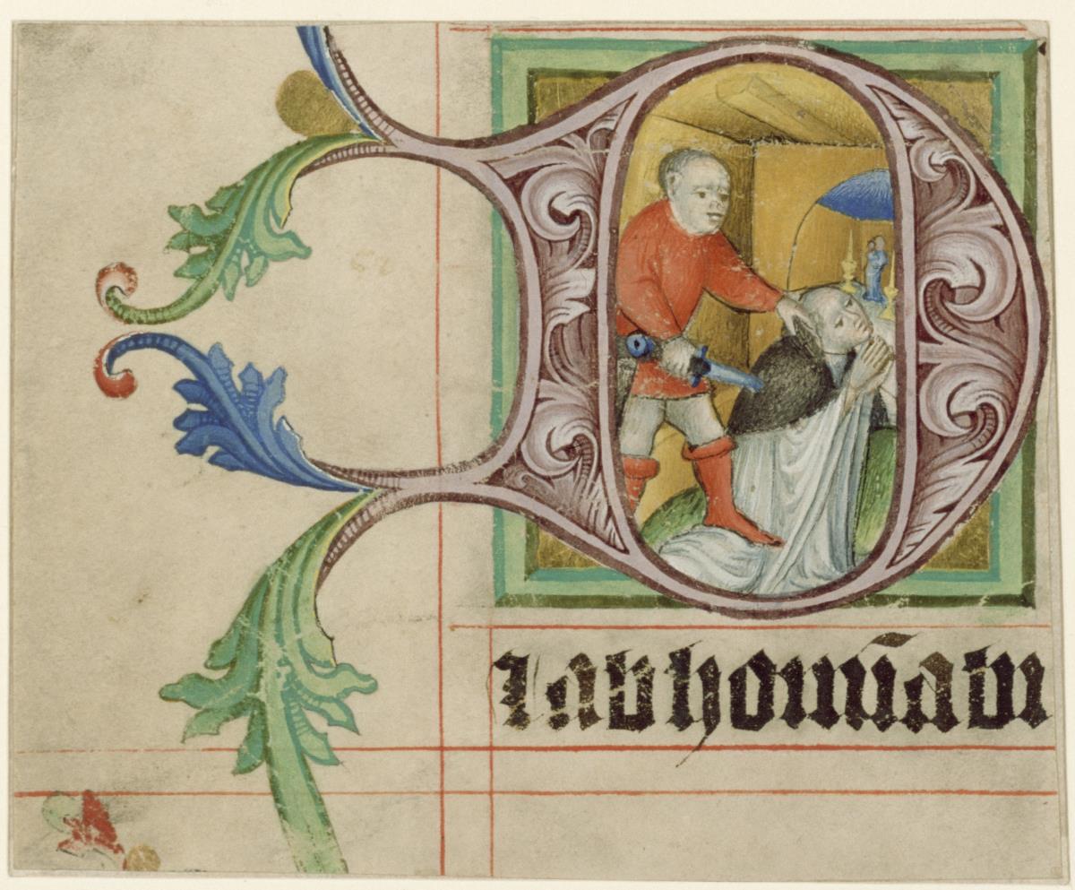 Initiale D(ixit insipiens), Psalm 52, Antiphonarium Officii, Fragment, Klosterneuburg, Illuminator Michael