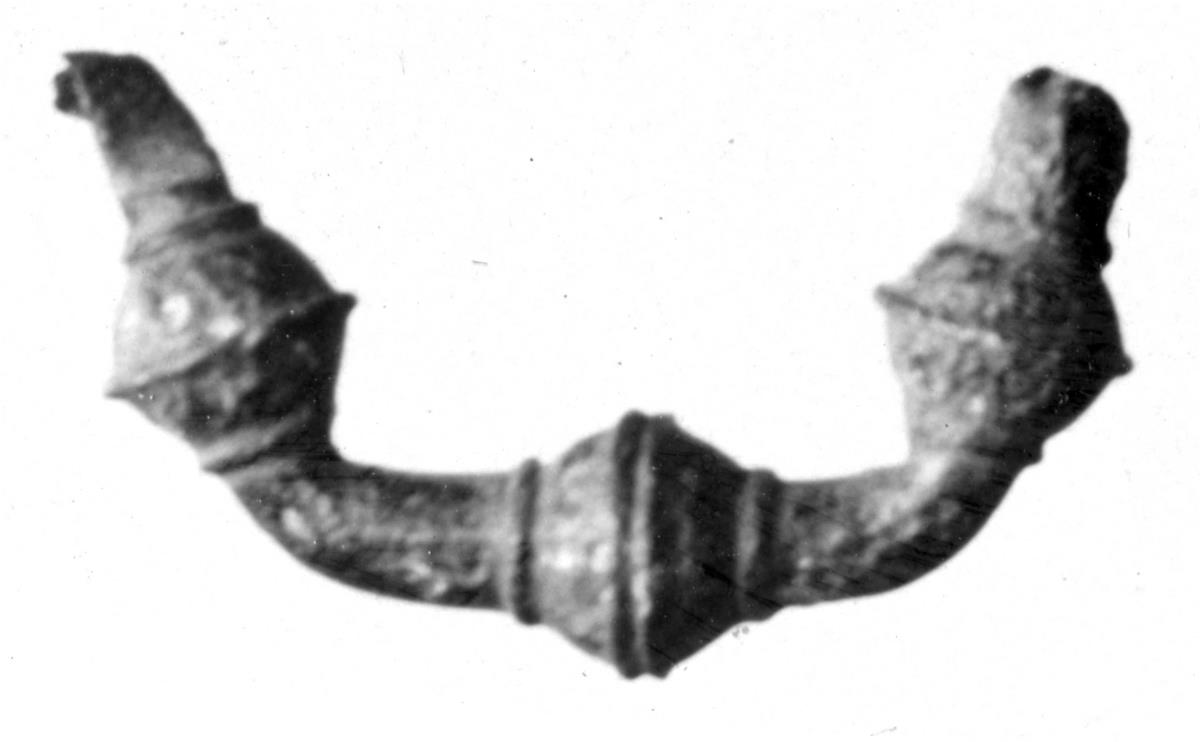 Bügel einer halbkreisförmigen Fibel mit mehreren Anschwellungen (ganz wie Misc. 8624, 42), der Nadelhalter fehlt