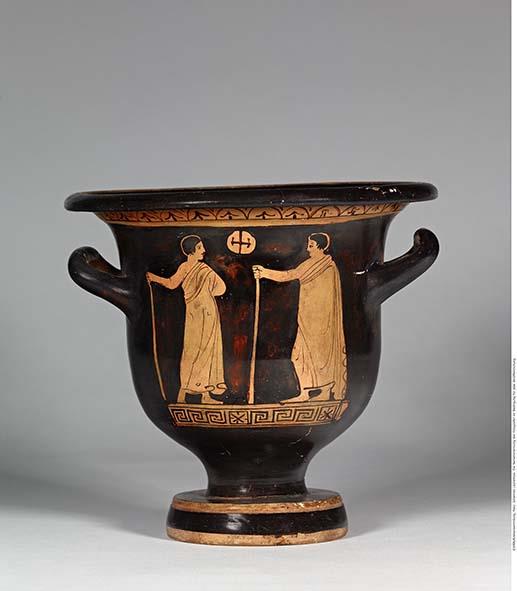 frühitalischer Glockenkrater: Phlyakenposse (Priamos und Neoptolemos)