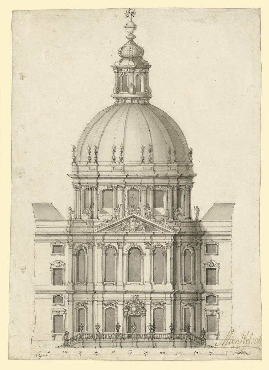 Fassadenaufriss zur Kirche im Oval