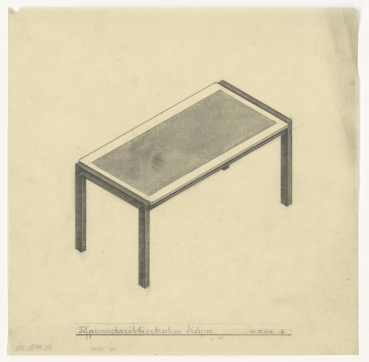Typenschreibtisch, ohne Körper (Möbelentwürfe, Schreibtische)