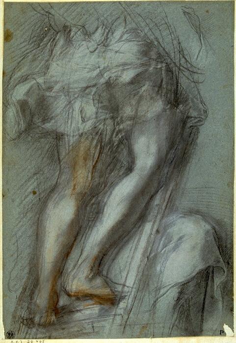 Studie für den Mann auf der Sprossenleiter links im Gemälde der Kreuzabnahme in der Capella di San Bernardino im Dom von Perugia