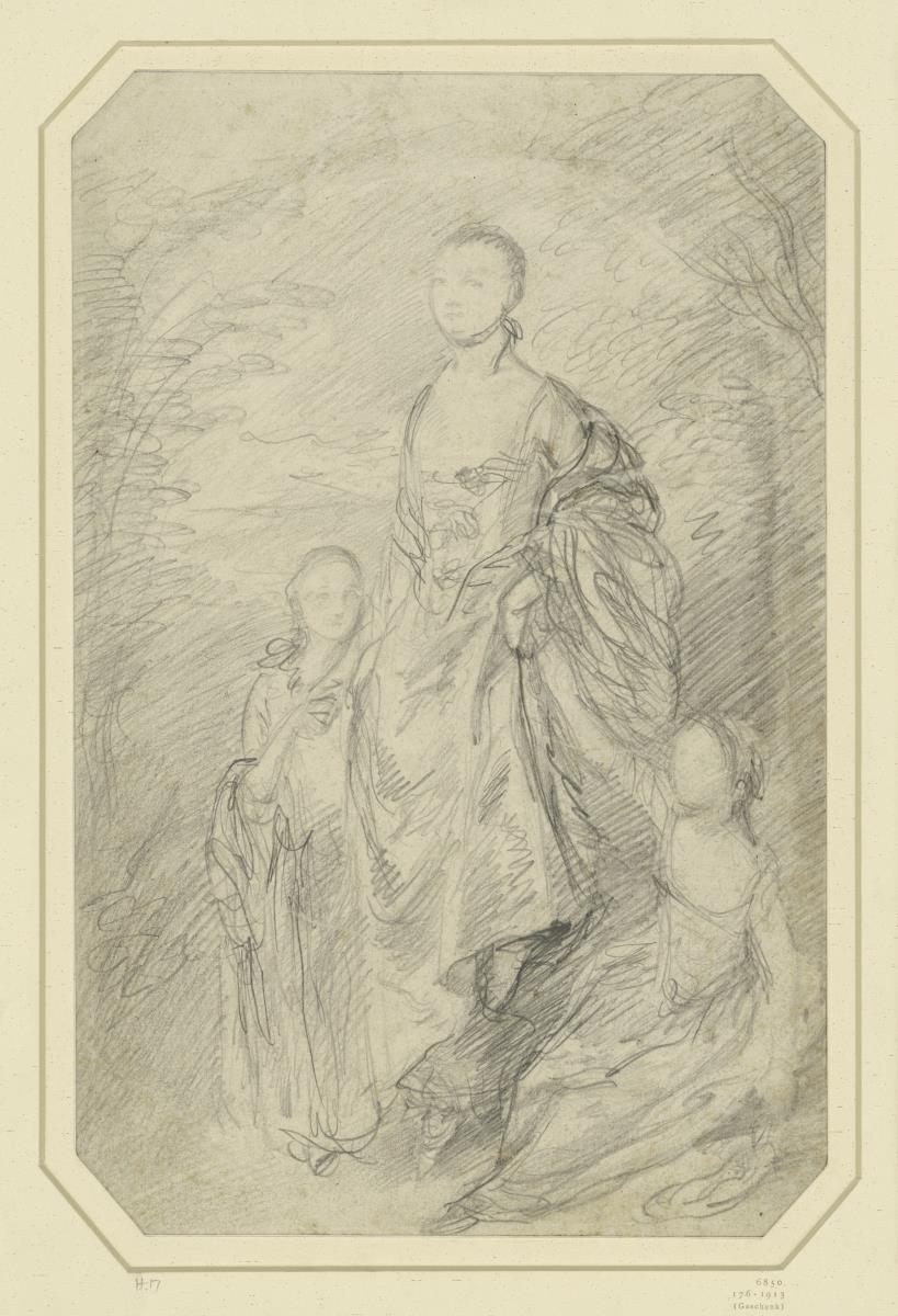 Porträt einer Frau mit zwei Kindern (Mrs. Gainsborough und ihre Töchter?)