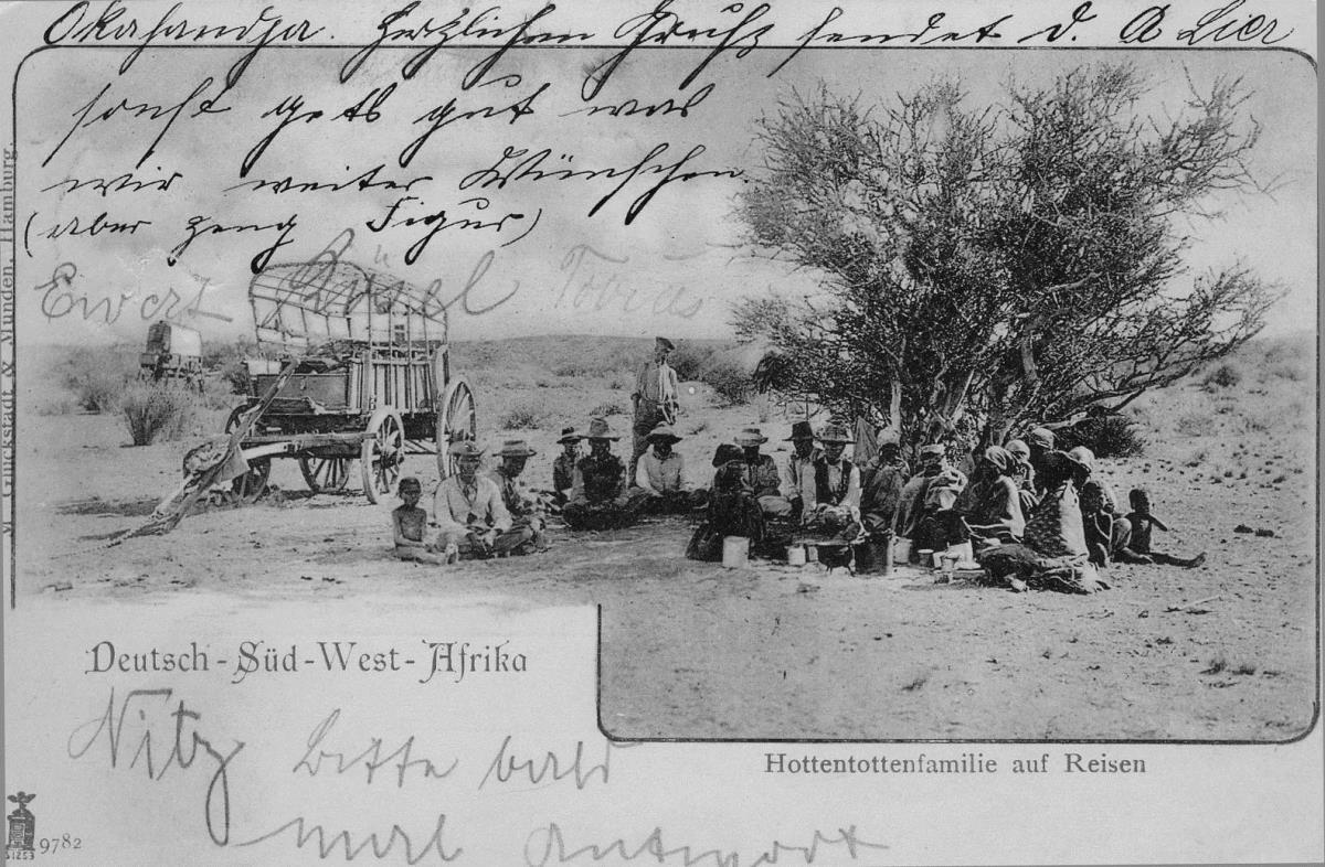 "Familie auf Reisen, Hottentotten, Südwestafrika" (OT)