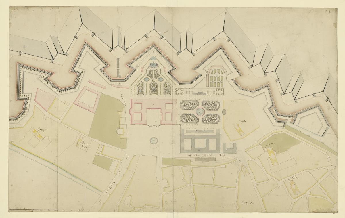 Würzburger Residenz, Situationsplan der anliegenden Bastionsanlagen, Straßen und Gebäude