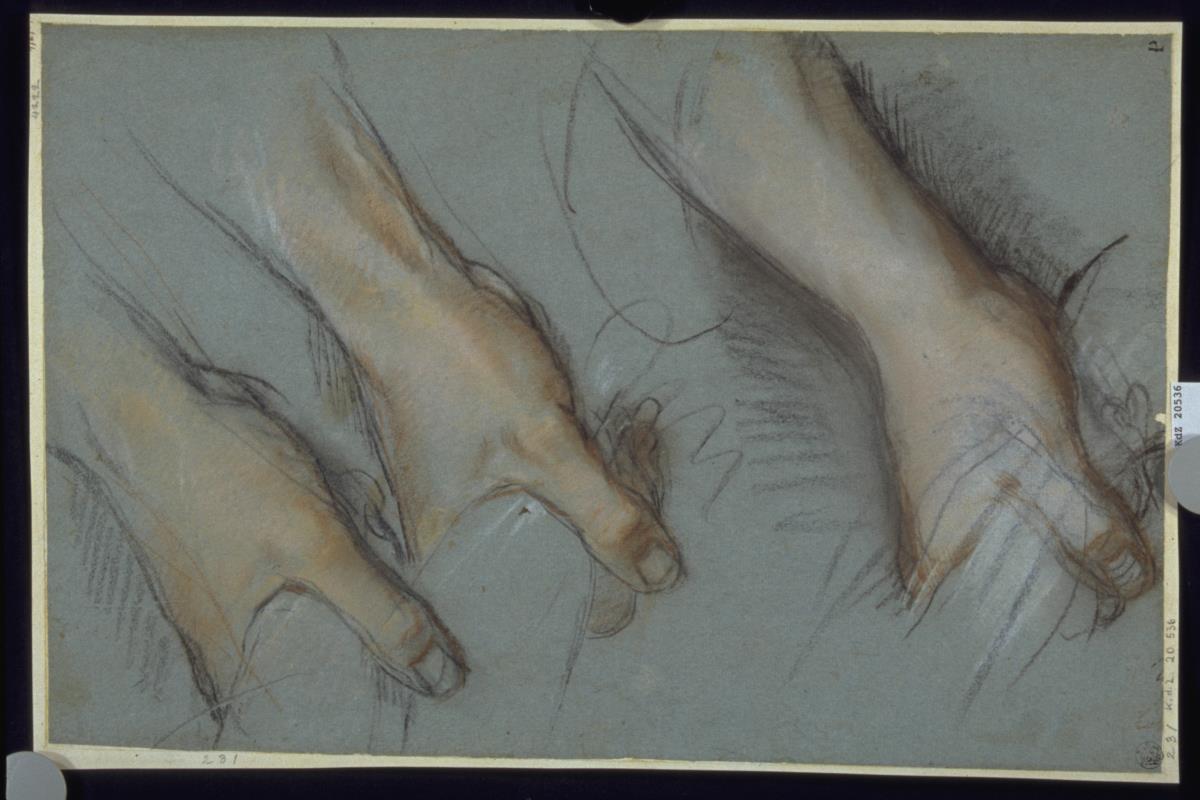 Drei Studien für die Hand der Figur des Hl. Josef im Gemälde der Heimsuchung Mariens in der Chiesa Nuova in Rom