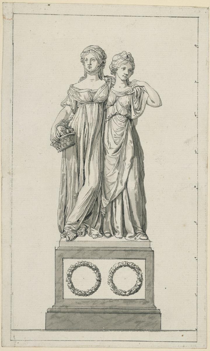 Das Doppelstandbild der Prinzessinnen Luise und Friederike von Preußen, verworfene erste Fassung