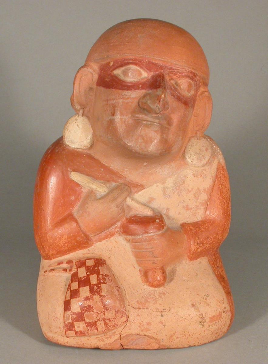 Sitzende anthropomorphe Figur mit Kalkbehälter