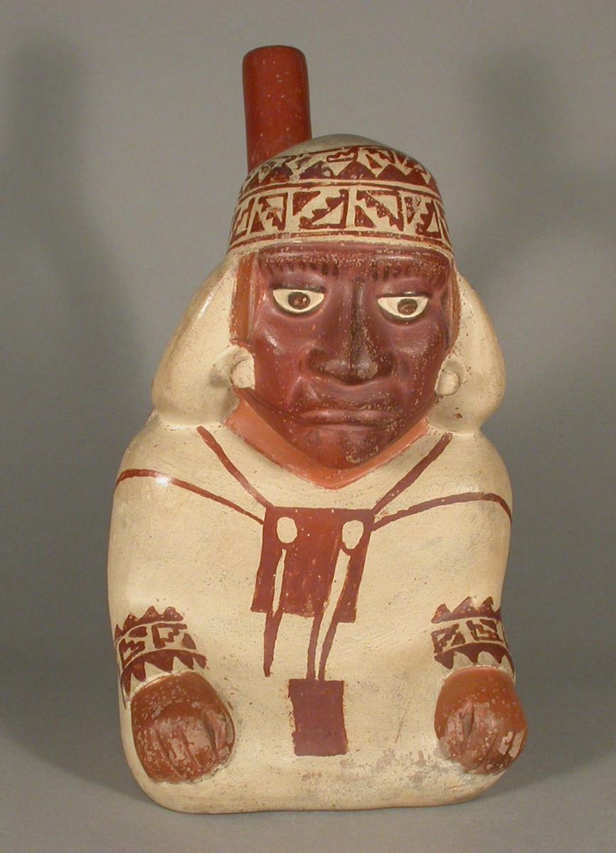 Sitzende anthropomorphe Figur; Fineline Painting: polymorph geometrisch