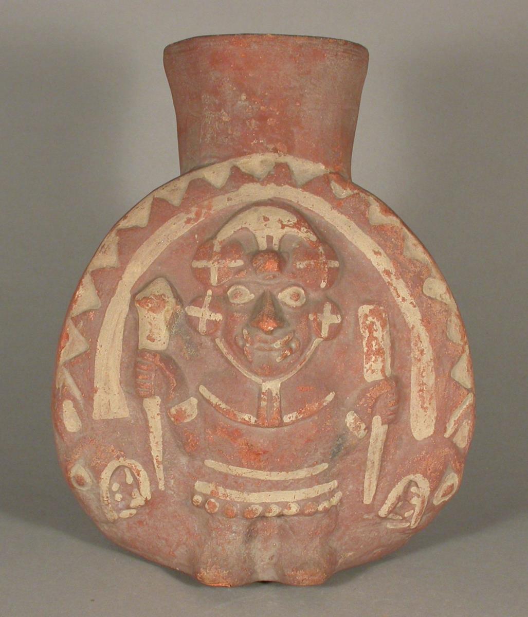 Relief: anthropo-zoomorphe Figur unter der dopppelköpfigen Schlange