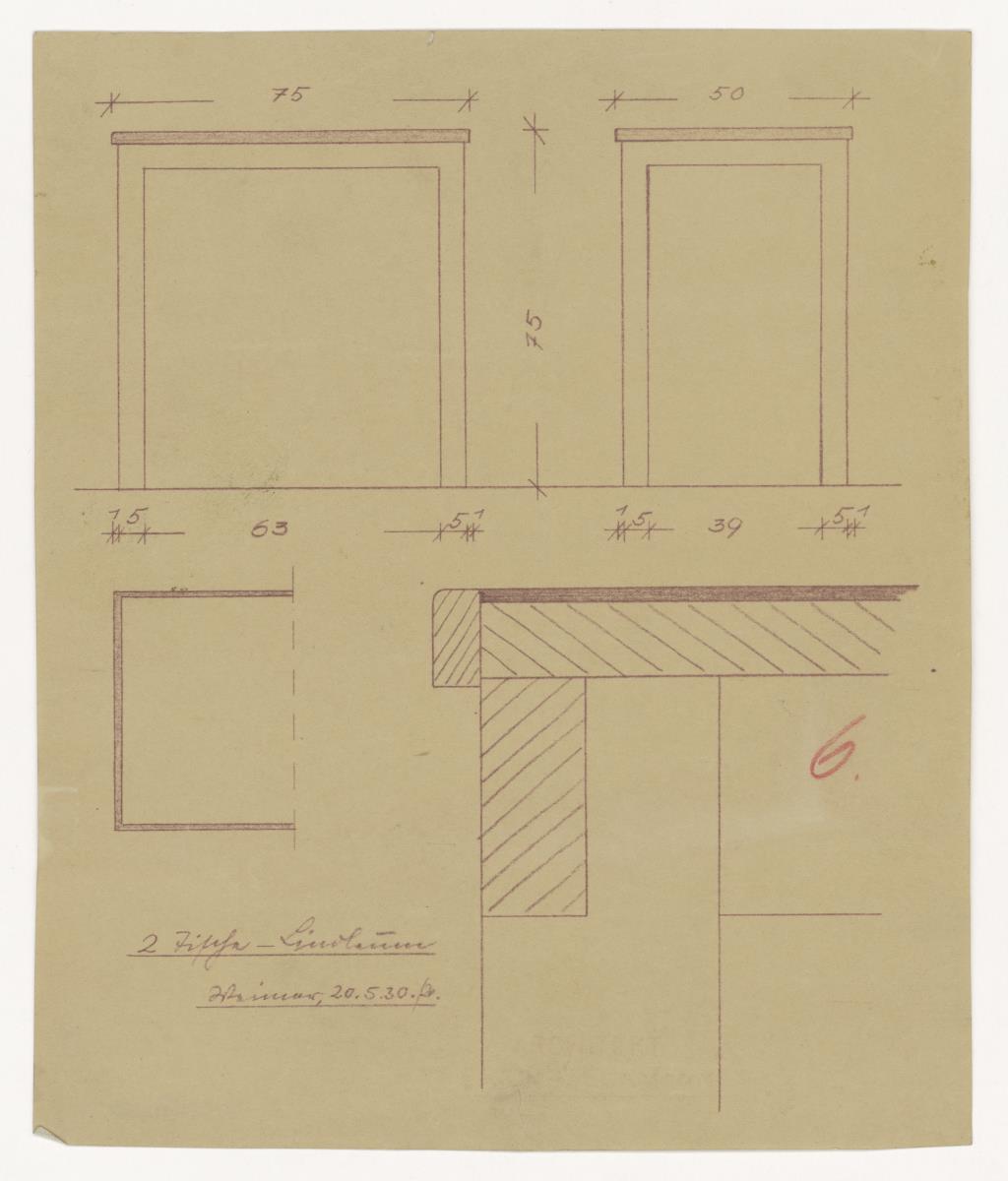Zwei Tische mit Linoleum (Möbelentwürfe, Tische)