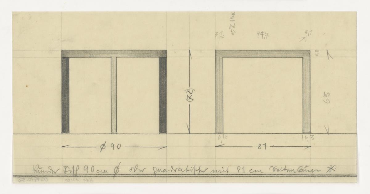 runder Tisch, mit quadratischer Variante (Möbelentwürfe, Tische)