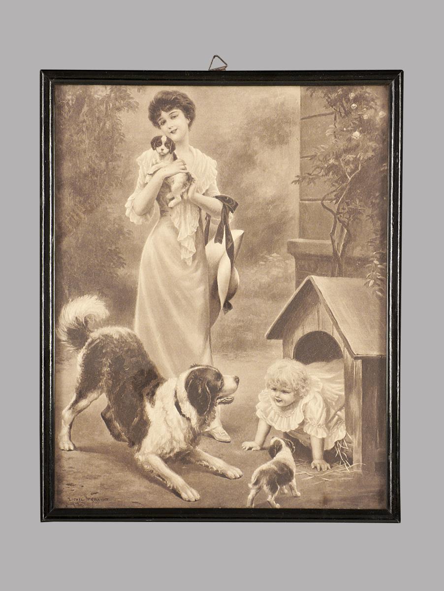 o.T. [Frau mit Kind und Hunden]