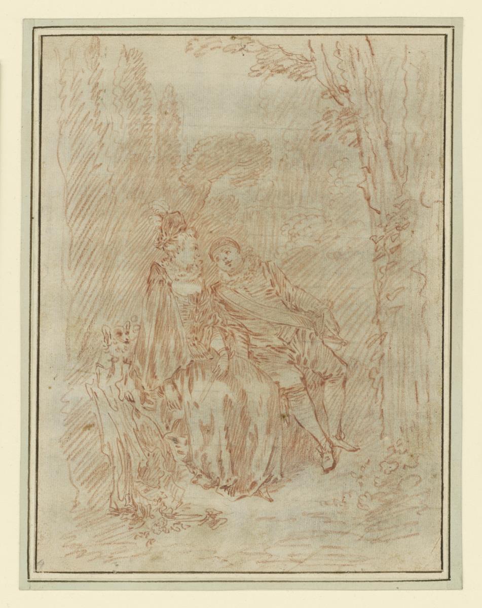 Liebespaar, unter einem Baum sitzend ("Le Repos gracieux")