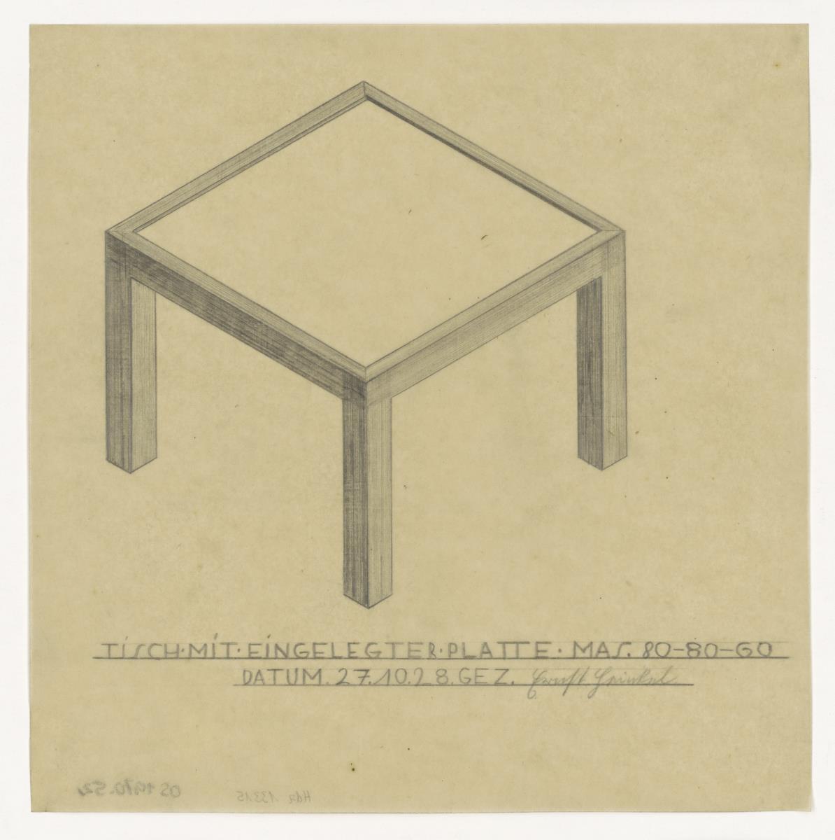 Tisch mit eingelegter Platte (Möbelentwürfe, Tische)