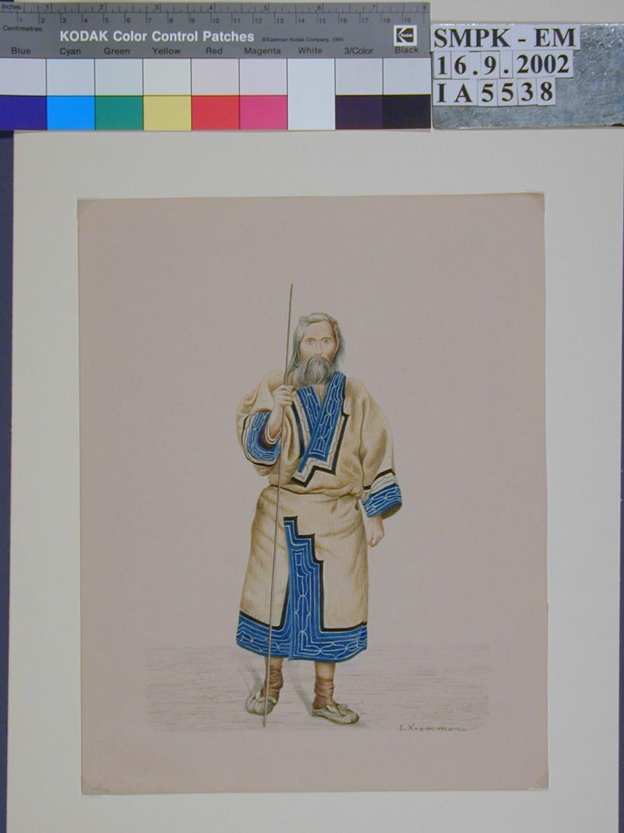 Stehender Ainu, mit einer Lanze in der Rechten