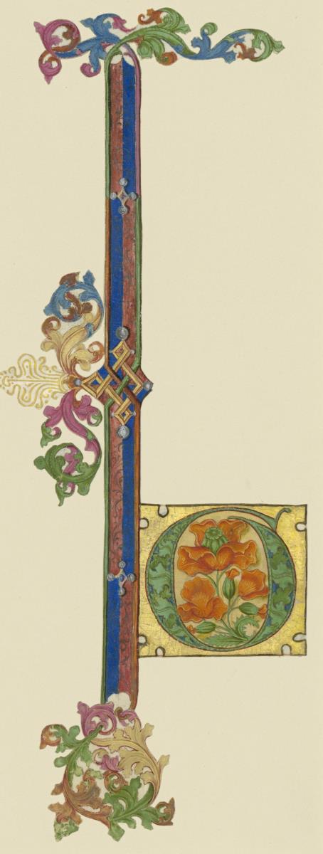 Initiale O aus einer Folge von Initialen und Zierleisten aus einem Antiphonar, Kloster Werden