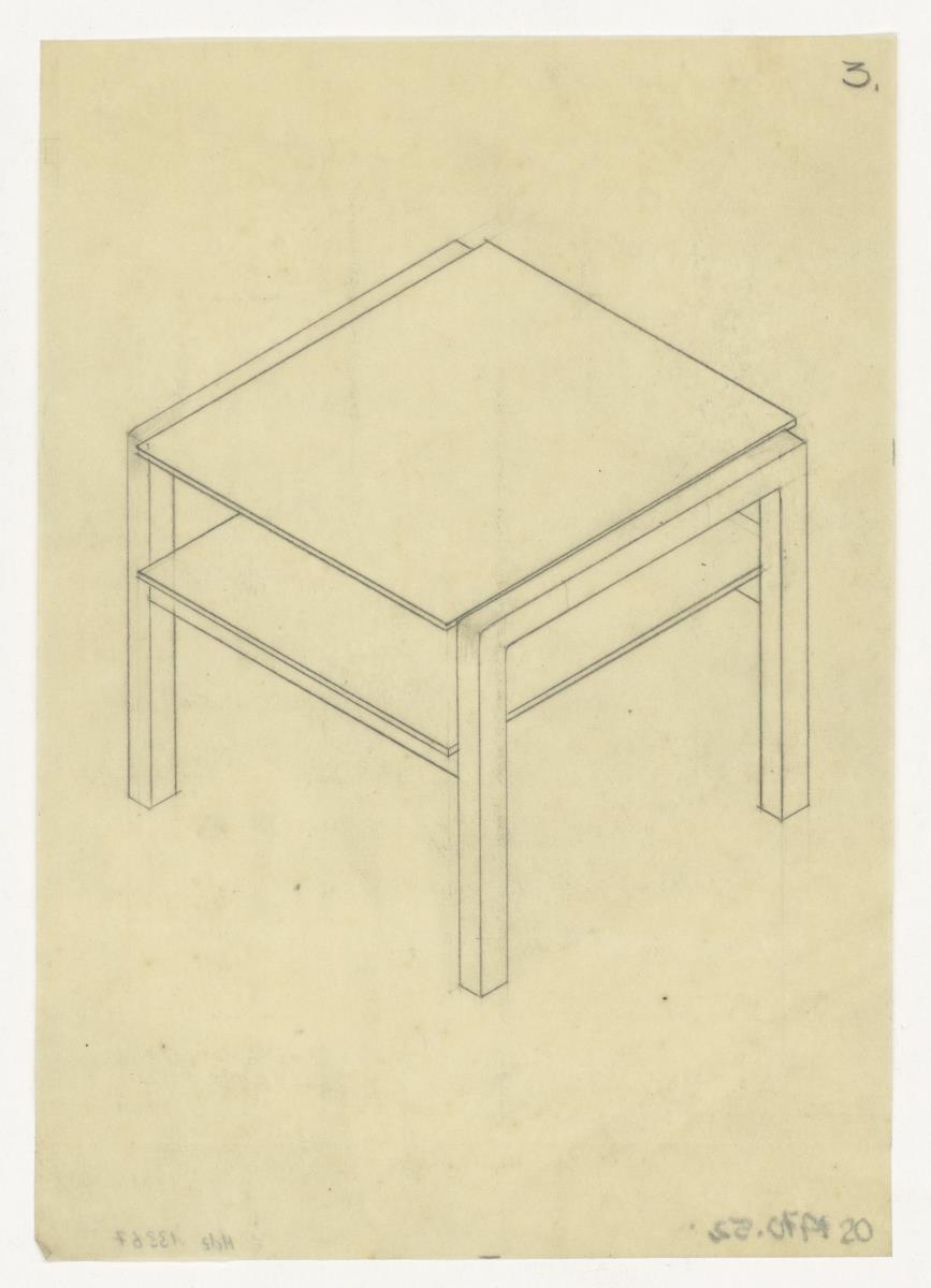 Teetisch, mit zwei Platten, quadratisch (Möbelentwürfe, Tische)