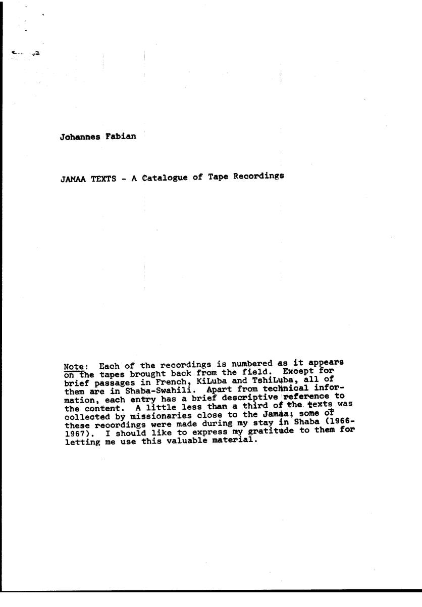 Fabian Kongo/Zaire 1965-1986