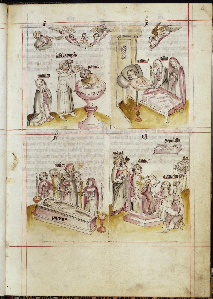 Taufe und Tod des Patricius; Augustinus predigt den Schülern in Karthago