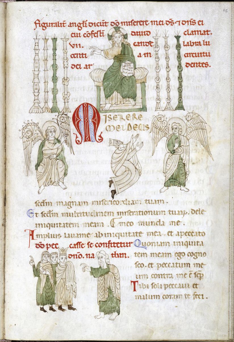 Der flehende David zwischen zwei Engeln vor dem thronenden Christus - Nathan vor Daniel