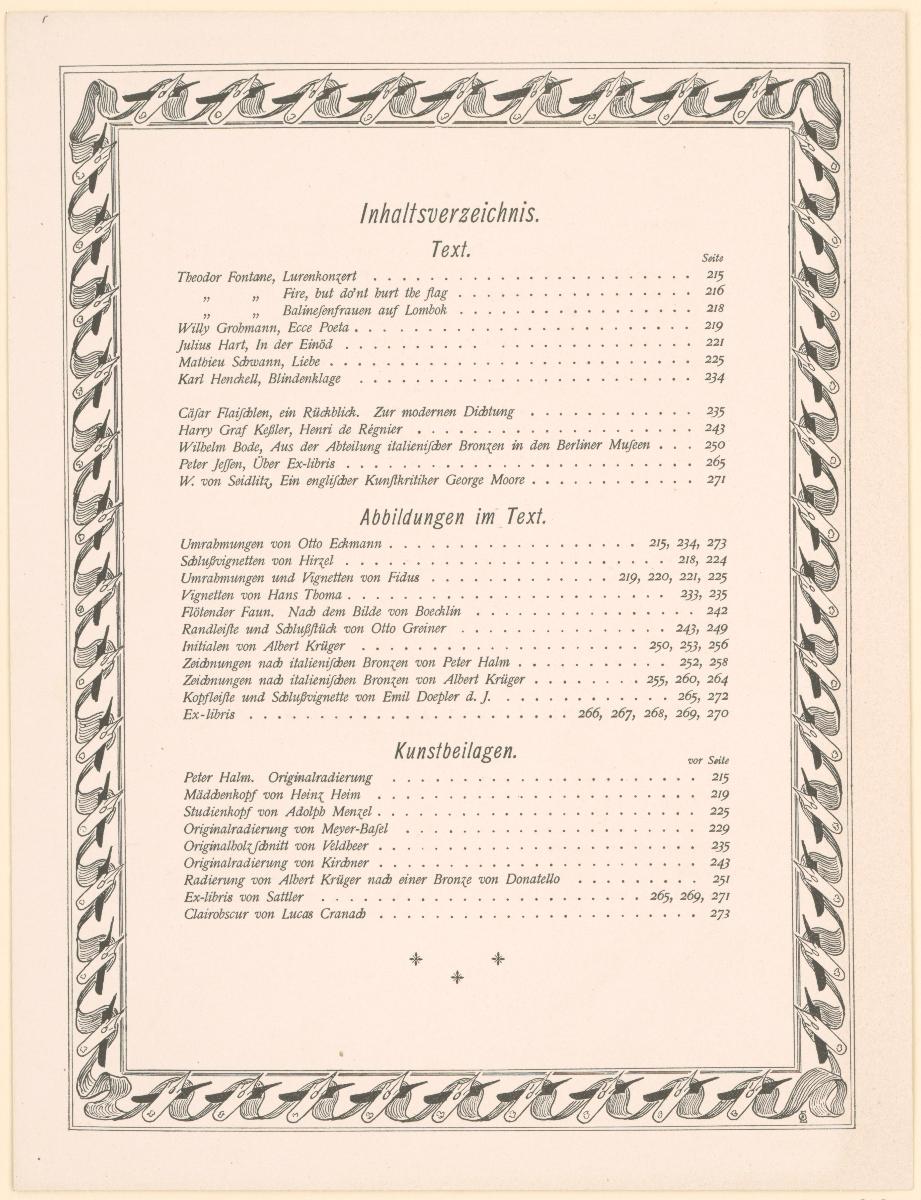 Umrahmung Inhaltsverzeichnis (in PAN Heft 4/1896, Heftende)