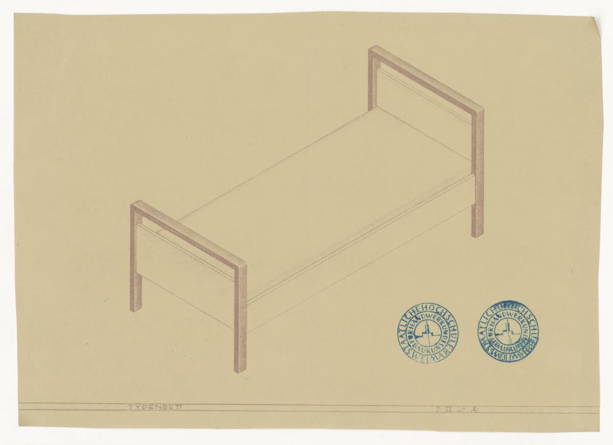 Typenbett, Ansicht (Möbelentwürfe, Betten)